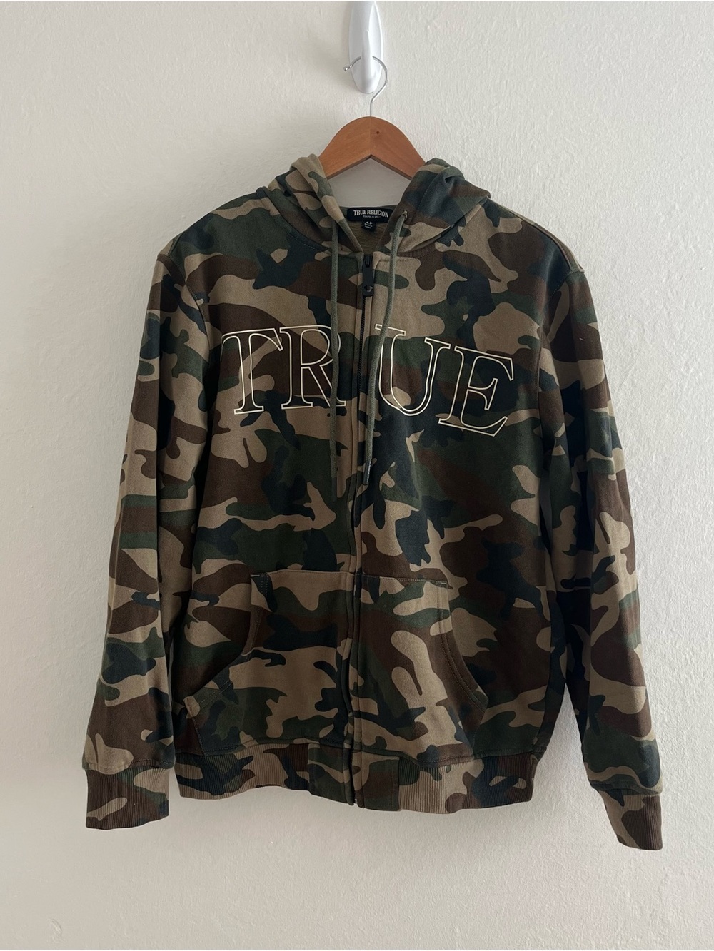True Religion Men's Camo Zip Hoodie Jacket - Green & Brown